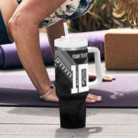 Custom Rugby Fiji Tumbler With Handle Fijian Masi Tribal Sporty Style Black Color - Polynesian Pride