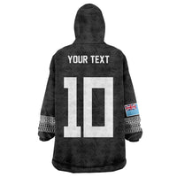 Custom Rugby Fiji Wearable Blanket Hoodie Fijian Masi Tribal Sporty Style Black Color - Polynesian Pride