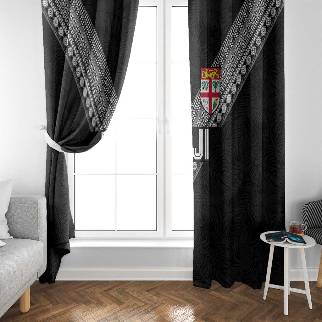 Rugby Fiji Window Curtain Fijian Masi Tribal Sporty Style Black Color - Polynesian Pride
