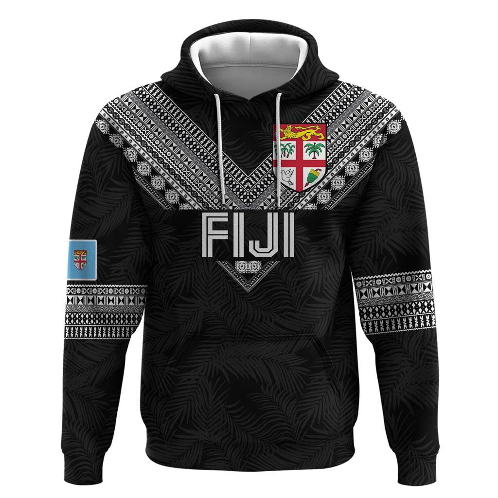 Custom Rugby Fiji Zip Hoodie Fijian Masi Tribal Sporty Style Black Color - Polynesian Pride