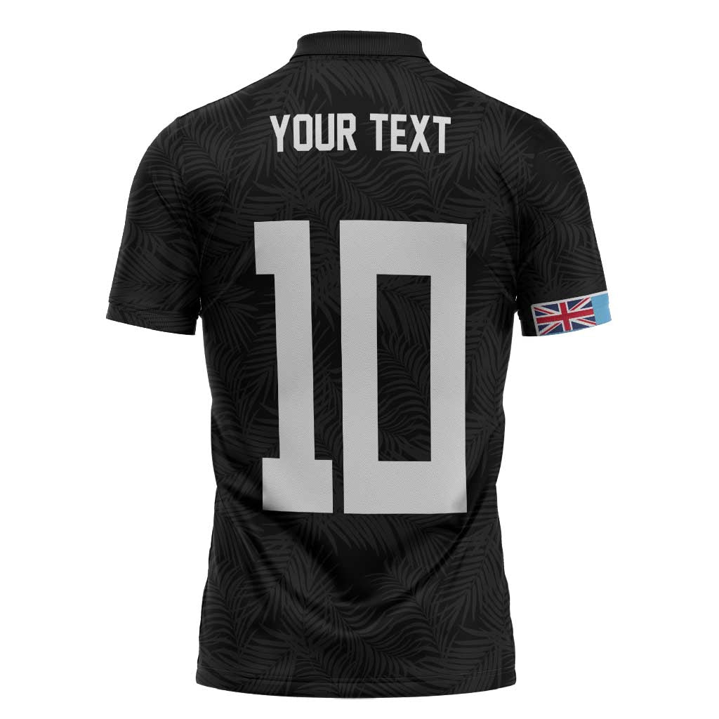 Custom Rugby Fiji Zipper Polo Shirt Fijian Masi Tribal Sporty Style Black Color - Polynesian Pride