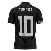 Custom Rugby Fiji Zipper Polo Shirt Fijian Masi Tribal Sporty Style Black Color - Polynesian Pride