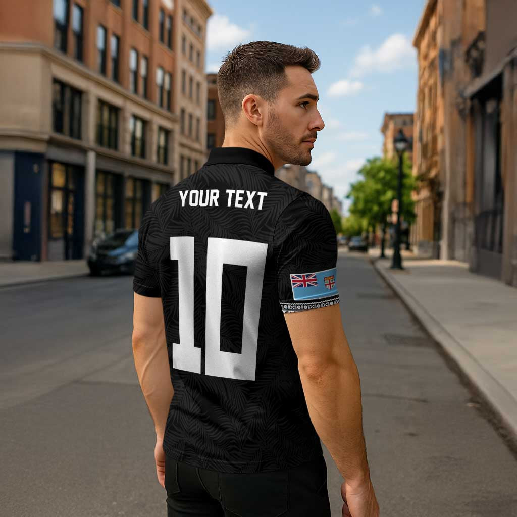 Custom Rugby Fiji Zipper Polo Shirt Fijian Masi Tribal Sporty Style Black Color - Polynesian Pride