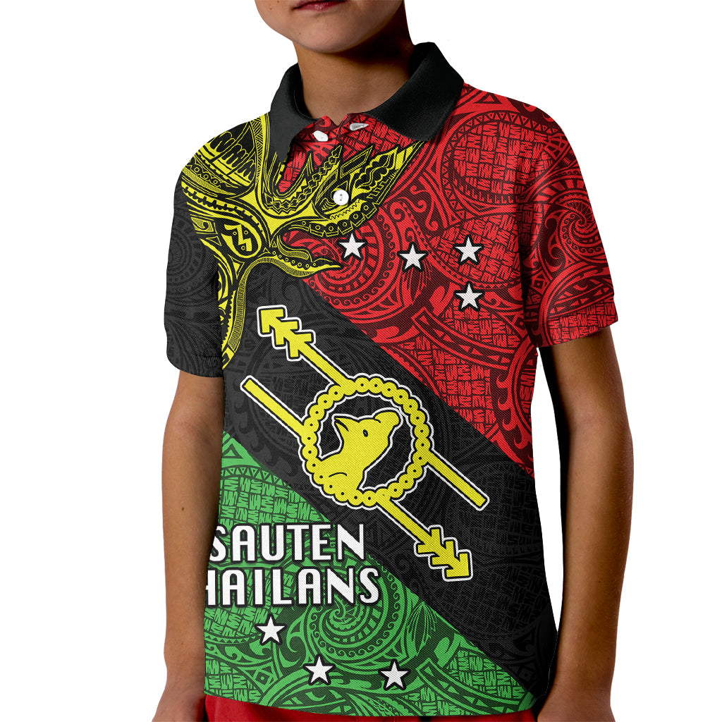 Papua New Guinea Southern Highlands Province Kid Polo Shirt PNG Birds Of Paradise Polynesian Arty Style LT03 Kid Black - Polynesian Pride