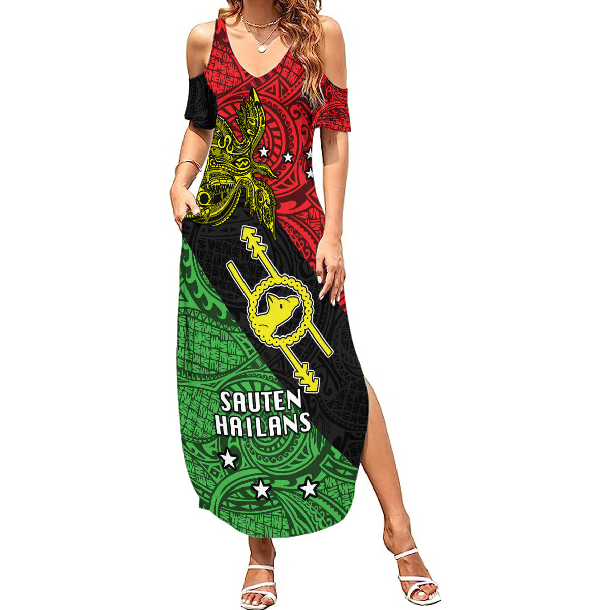 Papua New Guinea Southern Highlands Province Summer Maxi Dress PNG Birds Of Paradise Polynesian Arty Style LT03 Women Black - Polynesian Pride