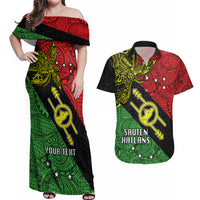 Personalised Papua New Guinea Southern Highlands Province Couples Matching Off Shoulder Maxi Dress and Hawaiian Shirt PNG Birds Of Paradise Polynesian Arty Style LT03 Black - Polynesian Pride