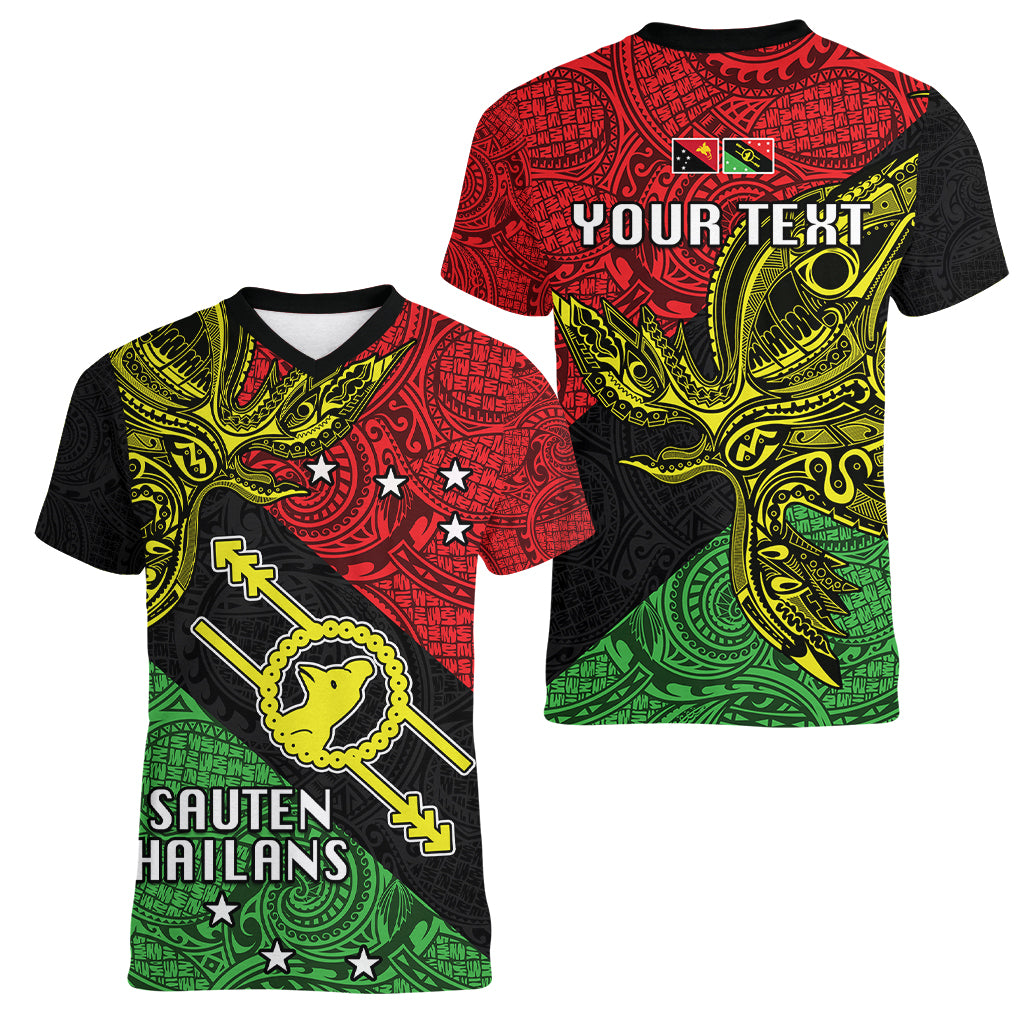 Personalised Papua New Guinea Southern Highlands Province Women V Neck T Shirt PNG Birds Of Paradise Polynesian Arty Style LT03 - Polynesian Pride