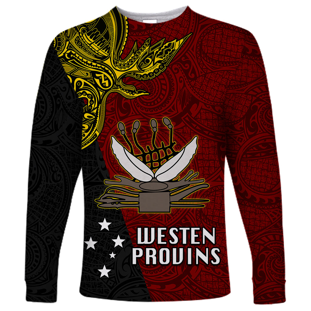 Papua New Guinea Western Province Long Sleeve Shirt PNG Birds Of Paradise Polynesian Arty Style LT03 Unisex Red - Polynesian Pride