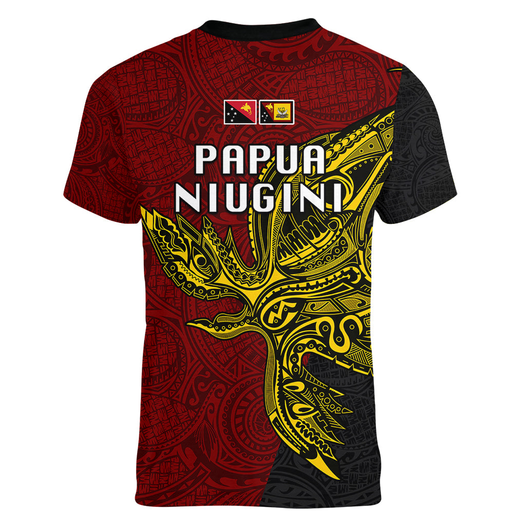 Papua New Guinea Western Province Women V Neck T Shirt PNG Birds Of Paradise Polynesian Arty Style LT03 - Polynesian Pride