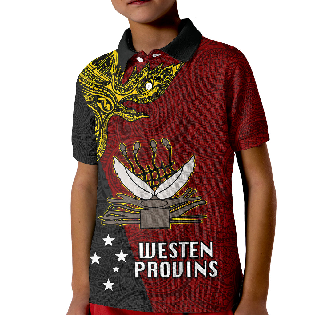 Personalised Papua New Guinea Western Province Kid Polo Shirt PNG Birds Of Paradise Polynesian Arty Style LT03 Kid Red - Polynesian Pride
