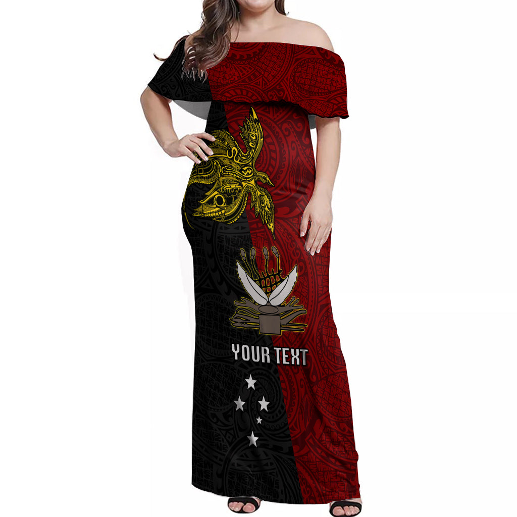 Personalised Papua New Guinea Western Province Off Shoulder Maxi Dress PNG Birds Of Paradise Polynesian Arty Style LT03 Women Red - Polynesian Pride