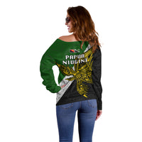 Papua New Guinea Western Highlands Province Off Shoulder Sweater PNG Birds Of Paradise Polynesian Arty Style LT03 - Polynesian Pride
