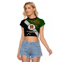 Personalised Papua New Guinea Western Highlands Province Raglan Cropped T Shirt PNG Birds Of Paradise Polynesian Arty Style LT03 Female Green - Polynesian Pride