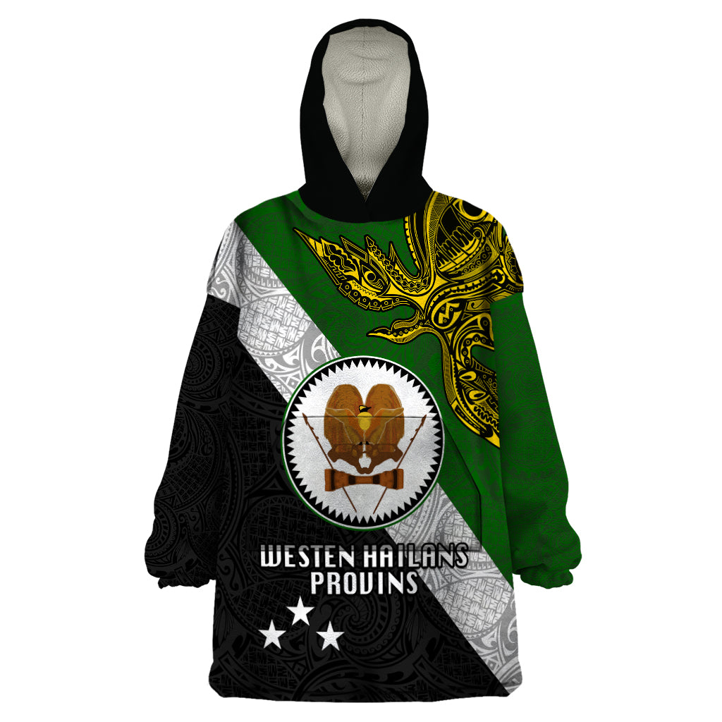 Personalised Papua New Guinea Western Highlands Province Wearable Blanket Hoodie PNG Birds Of Paradise Polynesian Arty Style LT03 One Size Green - Polynesian Pride