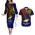 Papua New Guinea West New Britain Province Couples Matching Off The Shoulder Long Sleeve Dress and Hawaiian Shirt PNG Birds Of Paradise Polynesian Arty Style LT03 Blue - Polynesian Pride