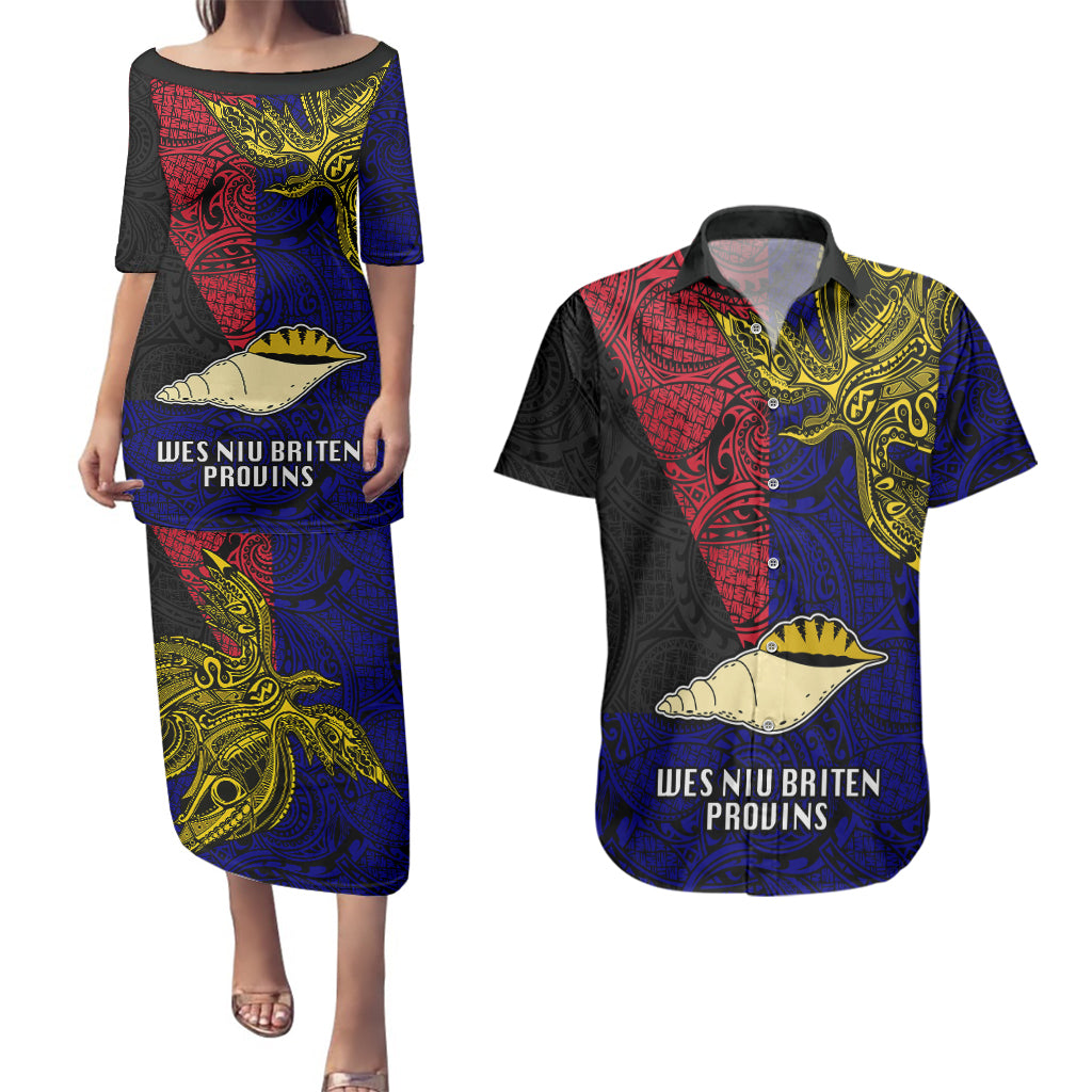 Papua New Guinea West New Britain Province Couples Matching Puletasi Dress and Hawaiian Shirt PNG Birds Of Paradise Polynesian Arty Style LT03 Blue - Polynesian Pride