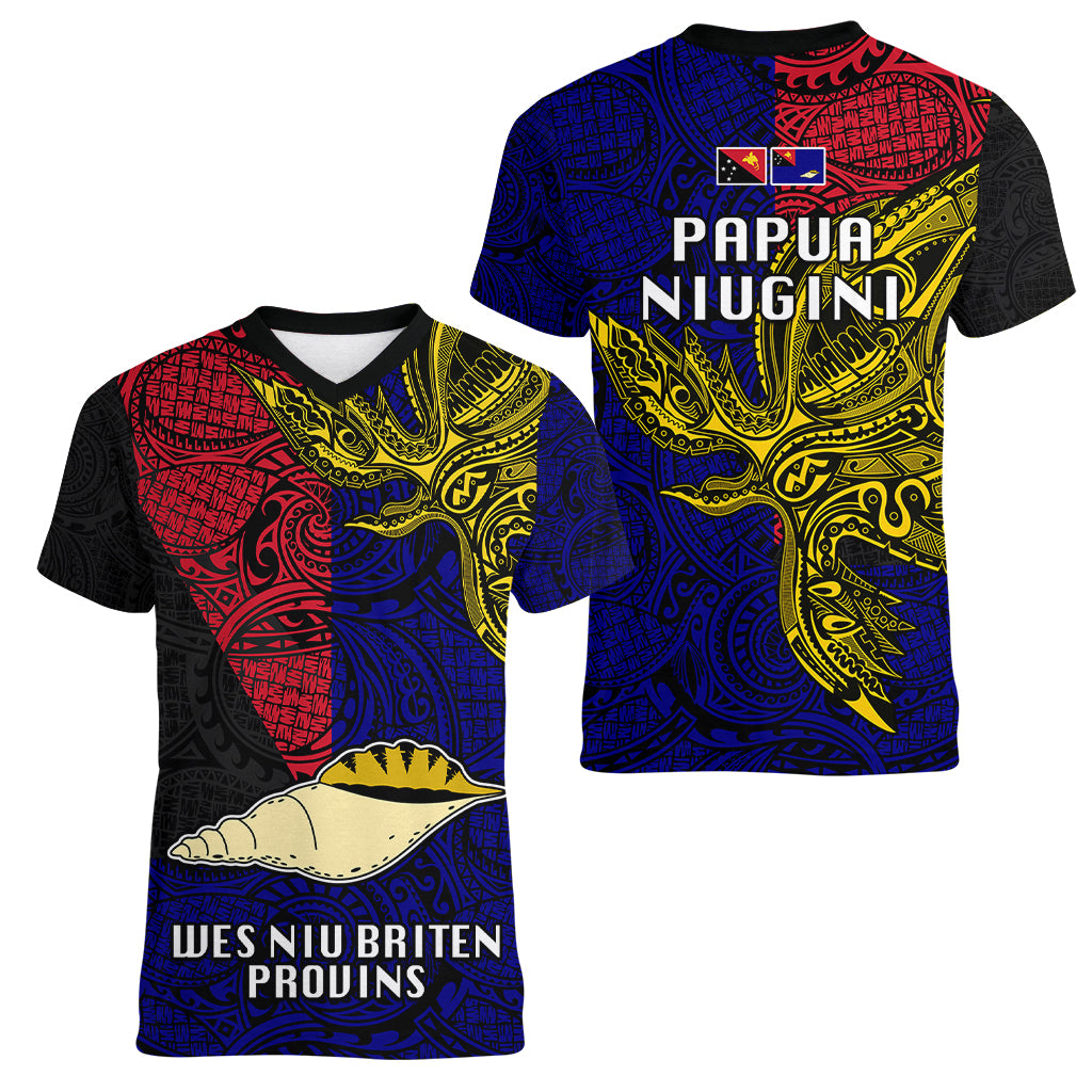 Papua New Guinea West New Britain Province Women V Neck T Shirt PNG Birds Of Paradise Polynesian Arty Style LT03 - Polynesian Pride
