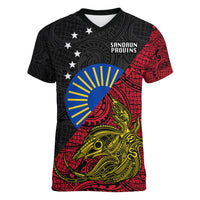 Papua New Guinea Sandaun Province Women V Neck T Shirt PNG Birds Of Paradise Polynesian Arty Style LT03 Female Red - Polynesian Pride