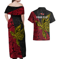 Personalised Papua New Guinea Sandaun Province Couples Matching Off Shoulder Maxi Dress and Hawaiian Shirt PNG Birds Of Paradise Polynesian Arty Style LT03 - Polynesian Pride