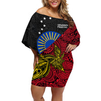 Personalised Papua New Guinea Sandaun Province Off Shoulder Short Dress PNG Birds Of Paradise Polynesian Arty Style LT03 Women Red - Polynesian Pride
