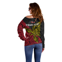 Personalised Papua New Guinea Sandaun Province Off Shoulder Sweater PNG Birds Of Paradise Polynesian Arty Style LT03 - Polynesian Pride