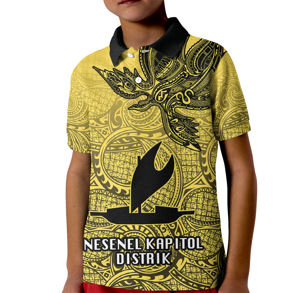 Papua New Guinea National Capital District Kid Polo Shirt PNG Birds Of Paradise Polynesian Arty Style LT03 Kid Yellow - Polynesian Pride