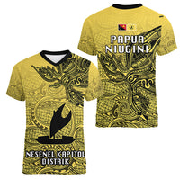 Papua New Guinea National Capital District Women V Neck T Shirt PNG Birds Of Paradise Polynesian Arty Style LT03 - Polynesian Pride