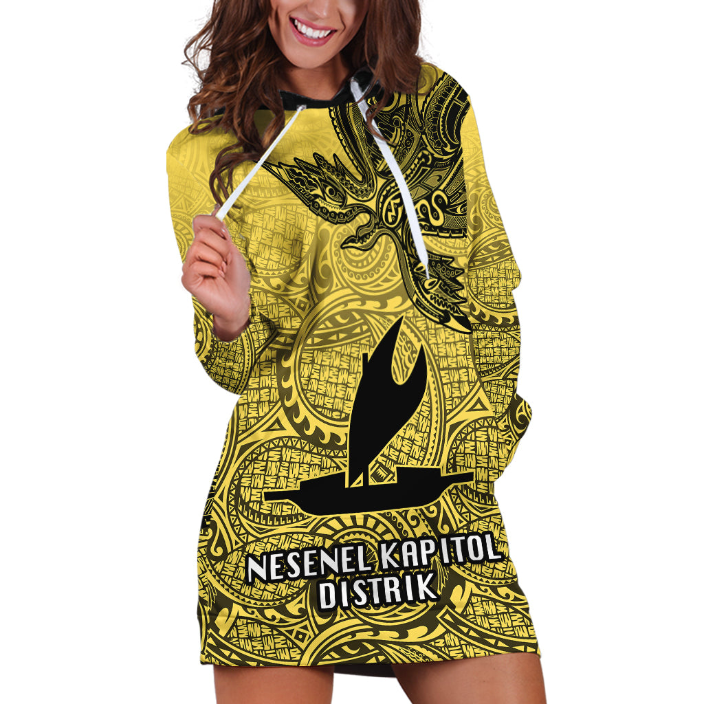 Personalised Papua New Guinea National Capital District Hoodie Dress PNG Birds Of Paradise Polynesian Arty Style LT03 Yellow - Polynesian Pride