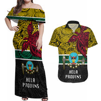 Papua New Guinea Hela Province Couples Matching Off Shoulder Maxi Dress and Hawaiian Shirt PNG Birds Of Paradise Polynesian Arty Style LT03 Yellow - Polynesian Pride