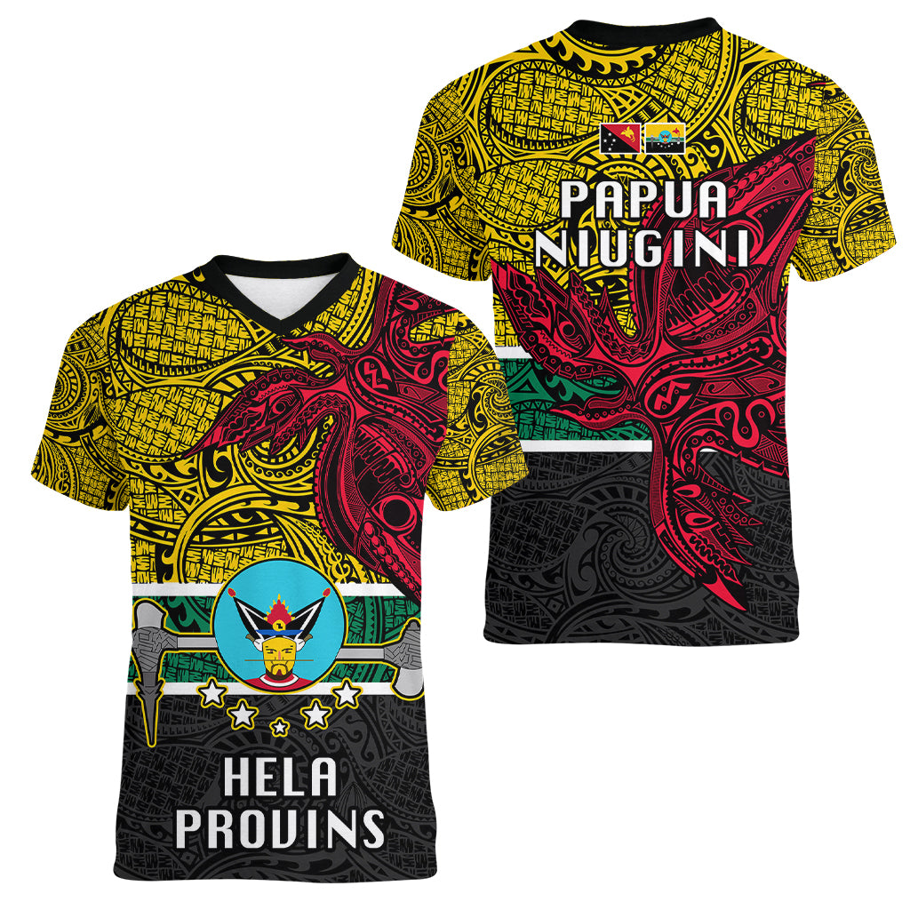 Papua New Guinea Hela Province Women V Neck T Shirt PNG Birds Of Paradise Polynesian Arty Style LT03 - Polynesian Pride