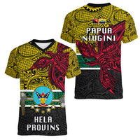 Papua New Guinea Hela Province Women V Neck T Shirt PNG Birds Of Paradise Polynesian Arty Style LT03 - Polynesian Pride