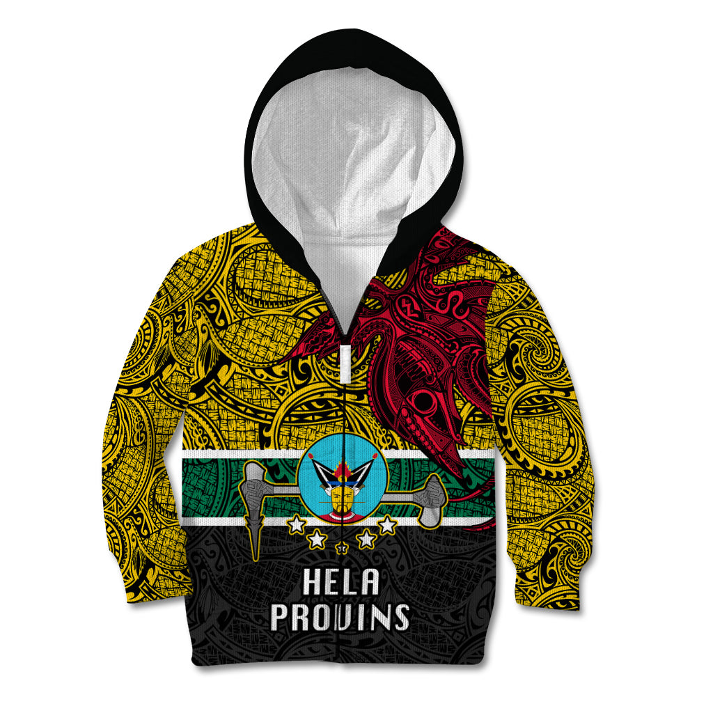 Personalised Papua New Guinea Hela Province Kid Hoodie PNG Birds Of Paradise Polynesian Arty Style LT03 Zip Hoodie Yellow - Polynesian Pride