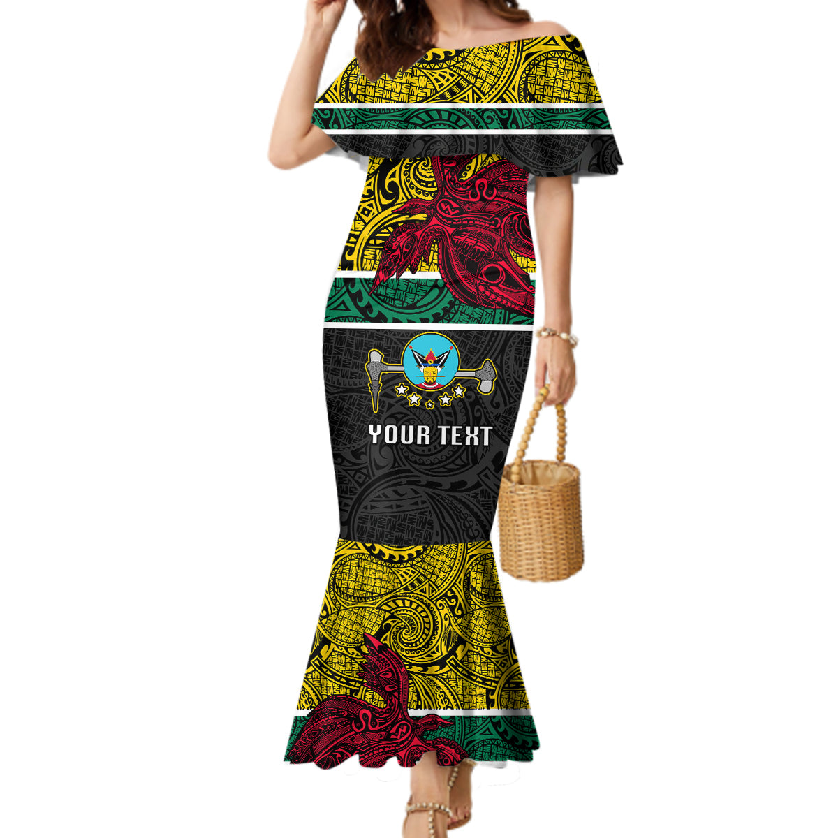 Personalised Papua New Guinea Hela Province Mermaid Dress PNG Birds Of Paradise Polynesian Arty Style LT03 Women Yellow - Polynesian Pride