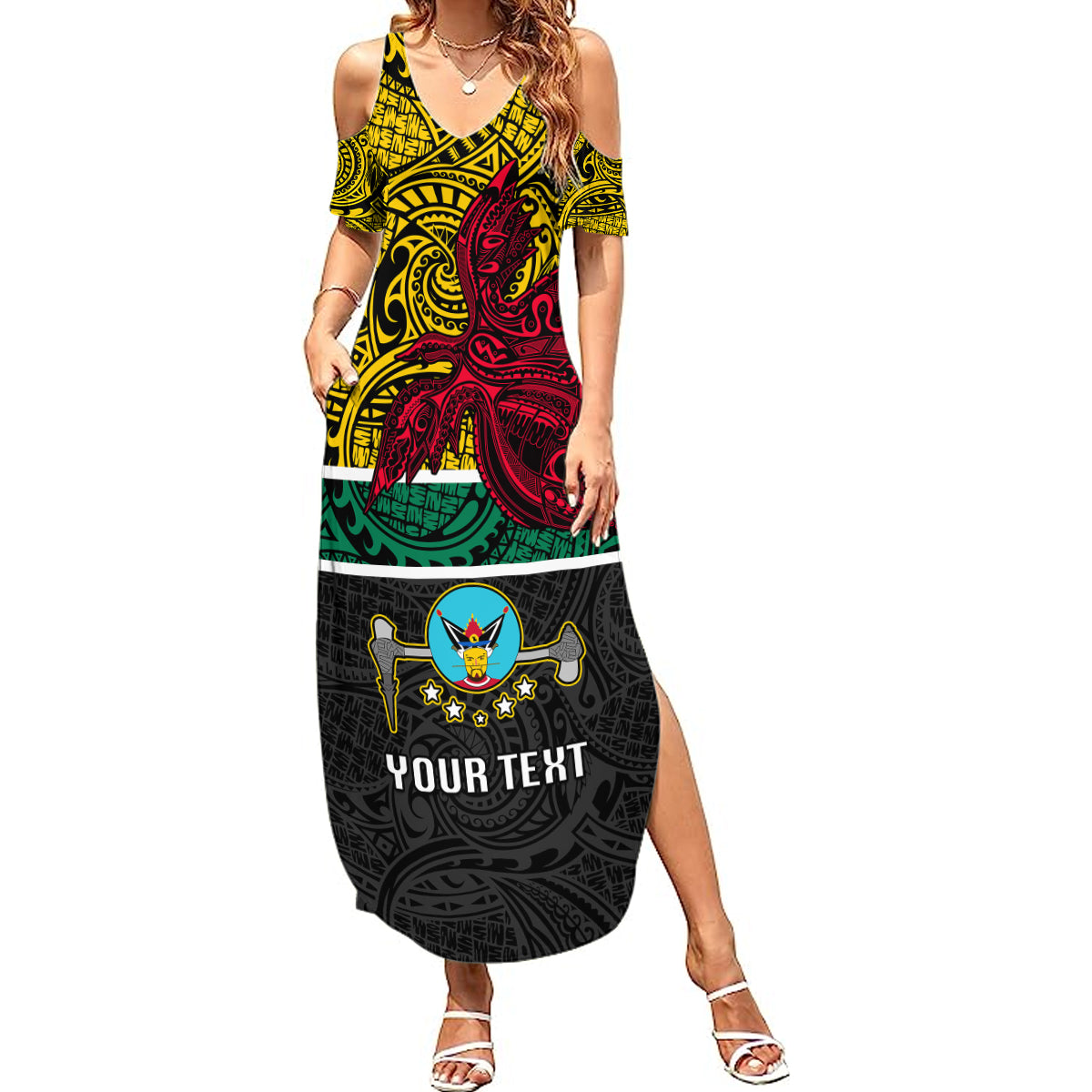 Personalised Papua New Guinea Hela Province Summer Maxi Dress PNG Birds Of Paradise Polynesian Arty Style LT03 Women Yellow - Polynesian Pride