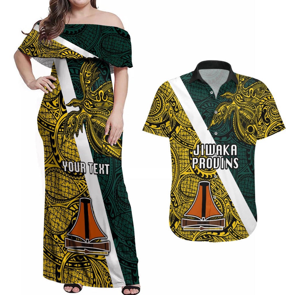 Personalised Papua New Guinea Jiwaka Province Couples Matching Off Shoulder Maxi Dress and Hawaiian Shirt PNG Birds Of Paradise Polynesian Arty Style LT03 Yellow - Polynesian Pride
