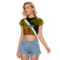 Personalised Papua New Guinea Jiwaka Province Raglan Cropped T Shirt PNG Birds Of Paradise Polynesian Arty Style LT03 Female Yellow - Polynesian Pride