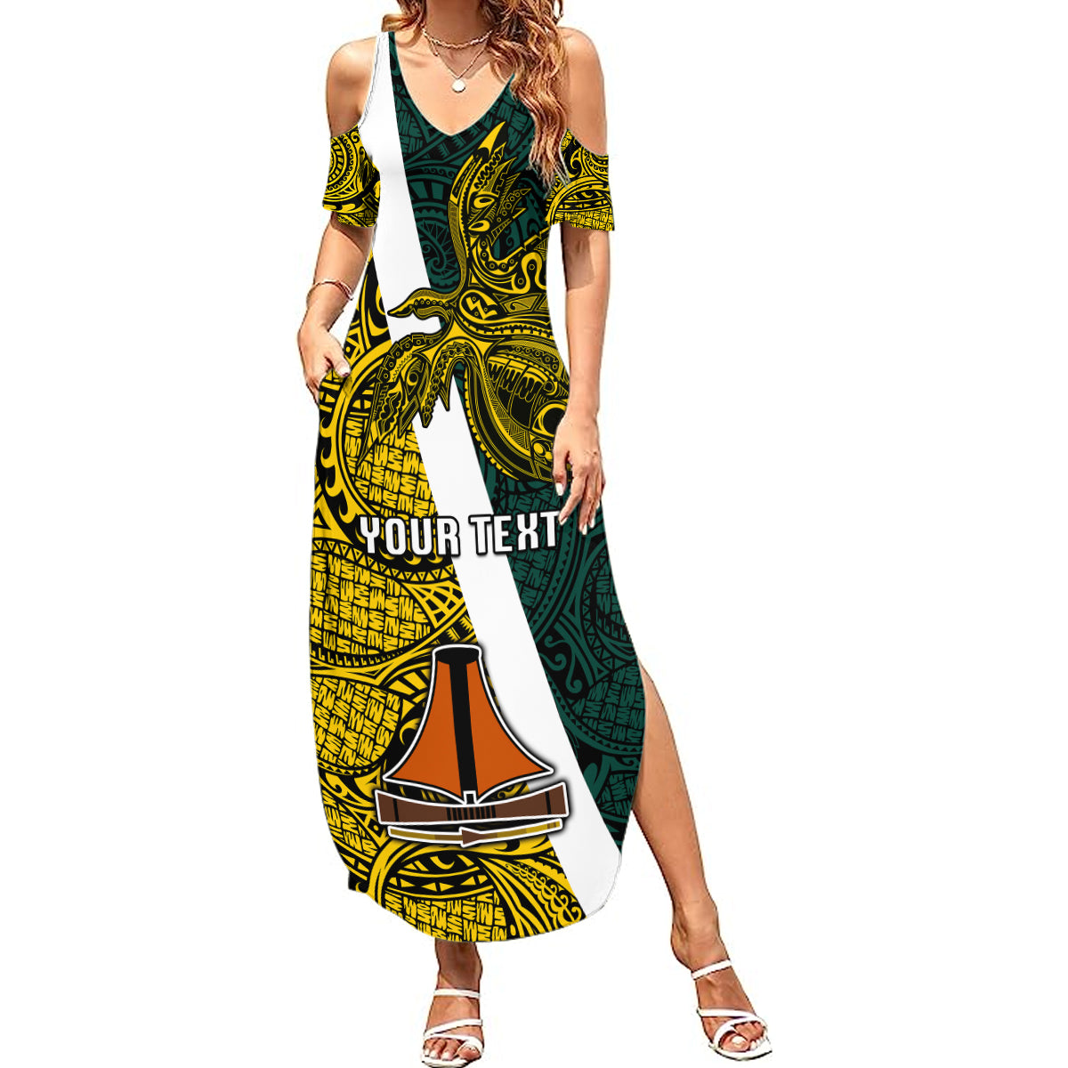 Personalised Papua New Guinea Jiwaka Province Summer Maxi Dress PNG Birds Of Paradise Polynesian Arty Style LT03 Women Yellow - Polynesian Pride