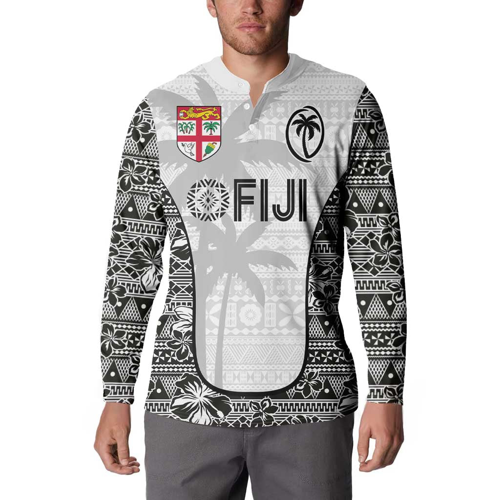 Custom Fiji Pacific Rugby 2024 Button Sweatshirt Tapa Tribal and Fijian Masi Pattern