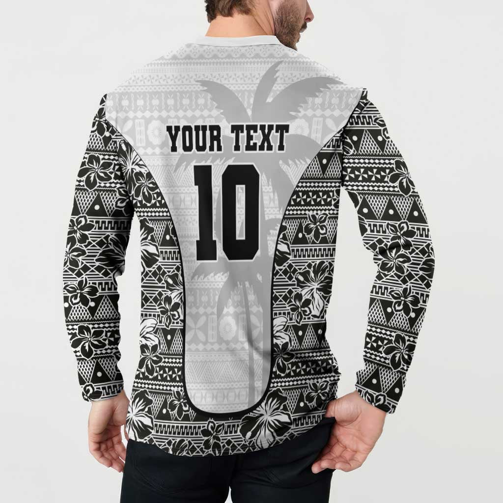 Custom Fiji Pacific Rugby 2024 Button Sweatshirt Tapa Tribal and Fijian Masi Pattern