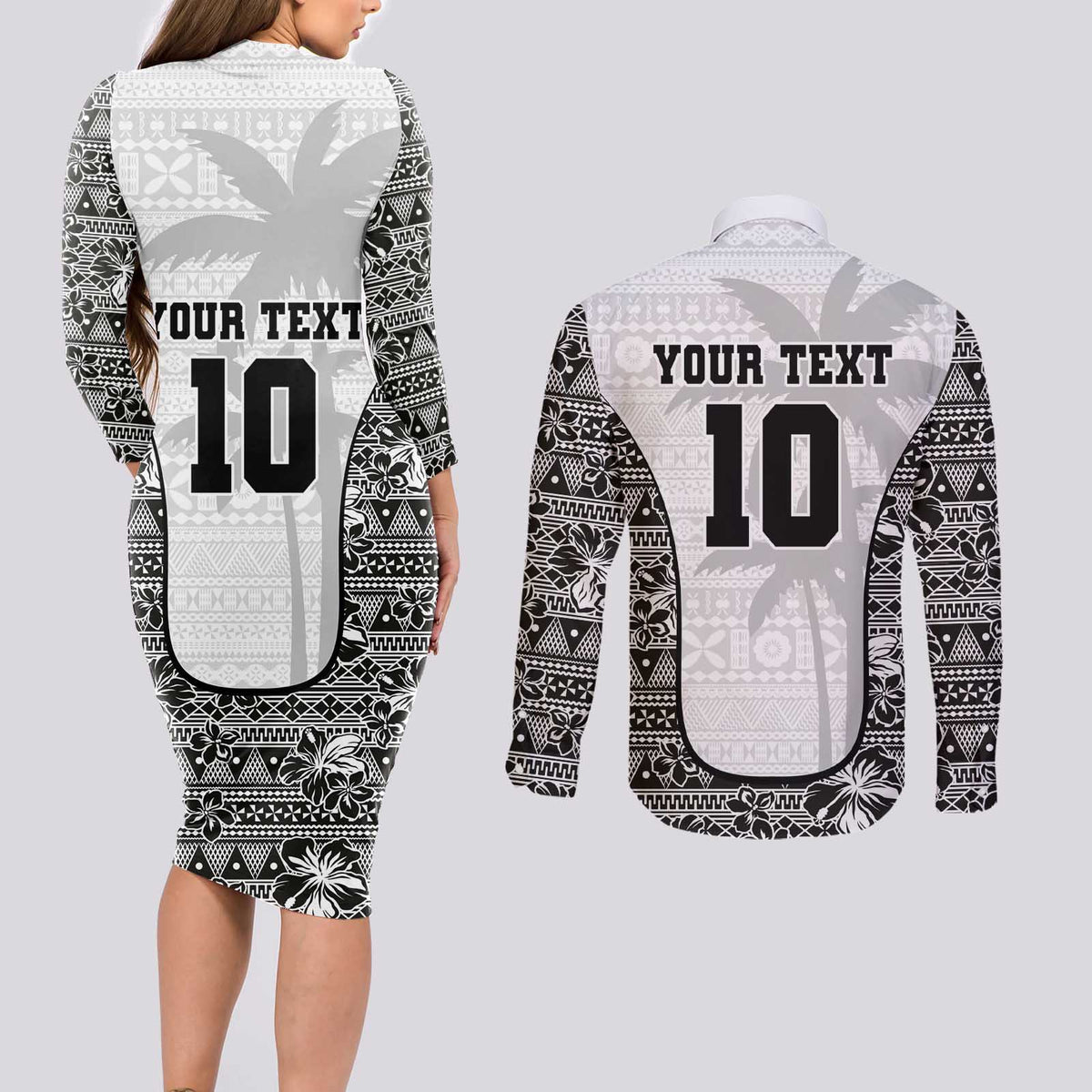 Custom Fiji Pacific Rugby 2024 Couples Matching Long Sleeve Bodycon Dress and Long Sleeve Button Shirt Tapa Tribal and Fijian Masi Pattern