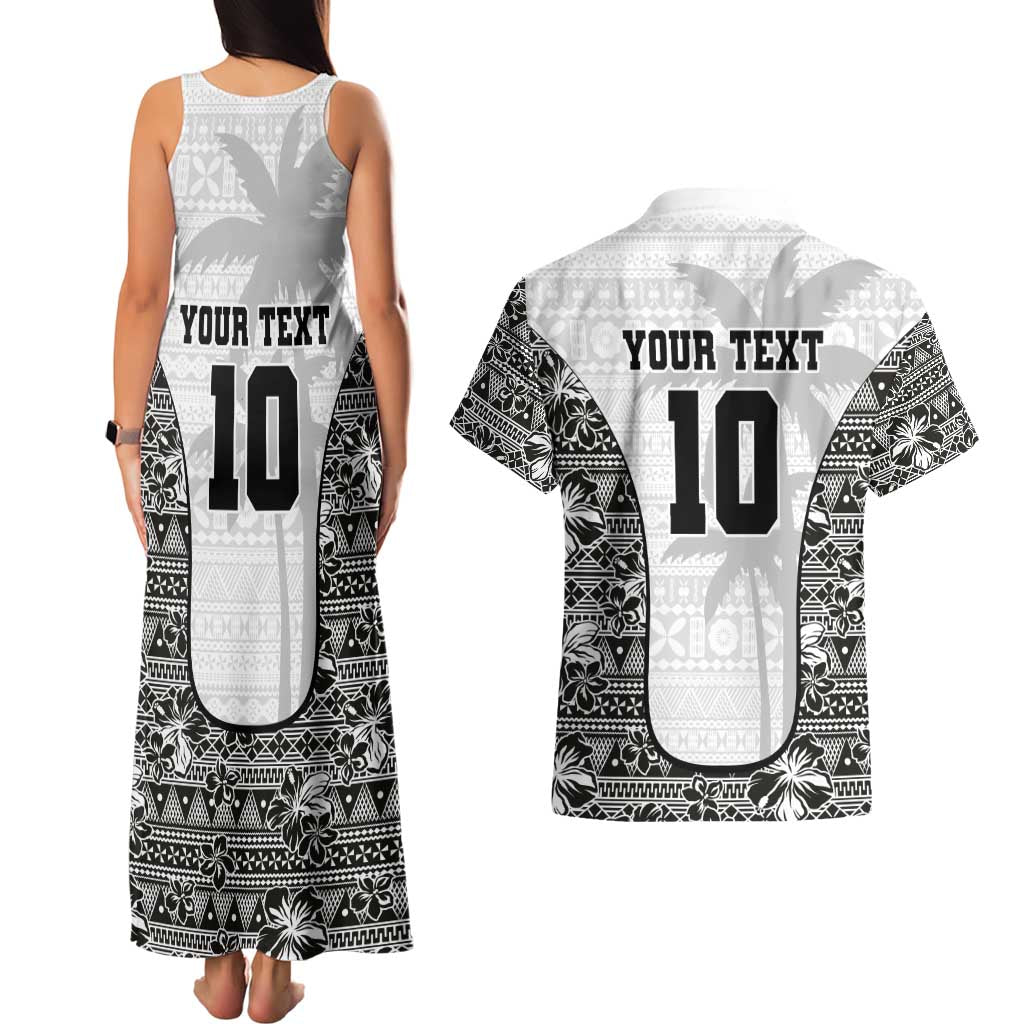 Custom Fiji Pacific Rugby 2024 Couples Matching Tank Maxi Dress and Hawaiian Shirt Tapa Tribal and Fijian Masi Pattern