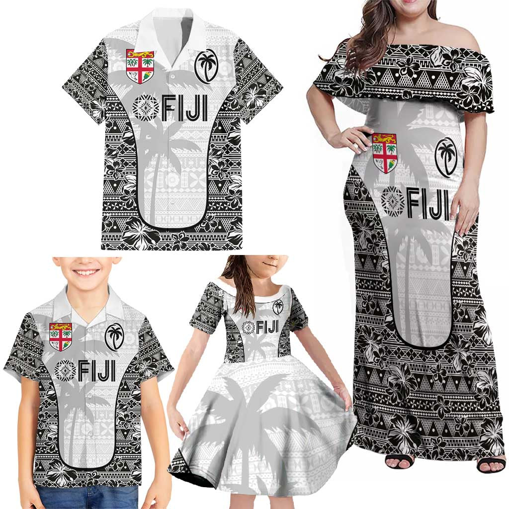 Custom Fiji Pacific Rugby 2024 Family Matching Off Shoulder Maxi Dress and Hawaiian Shirt Tapa Tribal and Fijian Masi Pattern