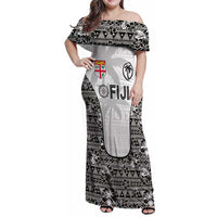 Custom Fiji Pacific Rugby 2024 Family Matching Off Shoulder Maxi Dress and Hawaiian Shirt Tapa Tribal and Fijian Masi Pattern