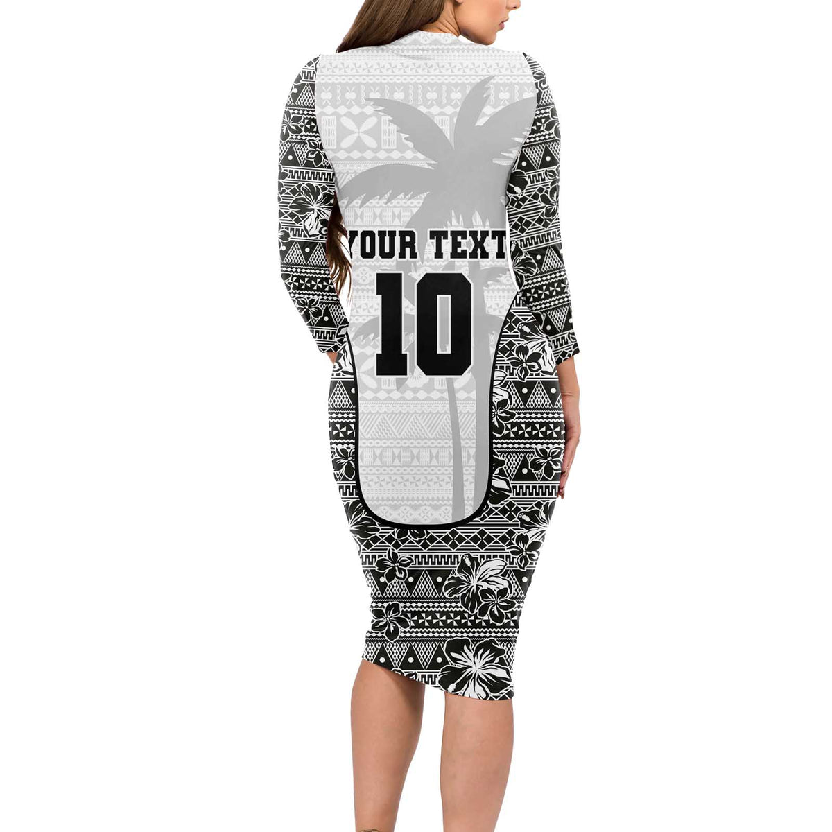Custom Fiji Pacific Rugby 2024 Long Sleeve Bodycon Dress Tapa Tribal and Fijian Masi Pattern