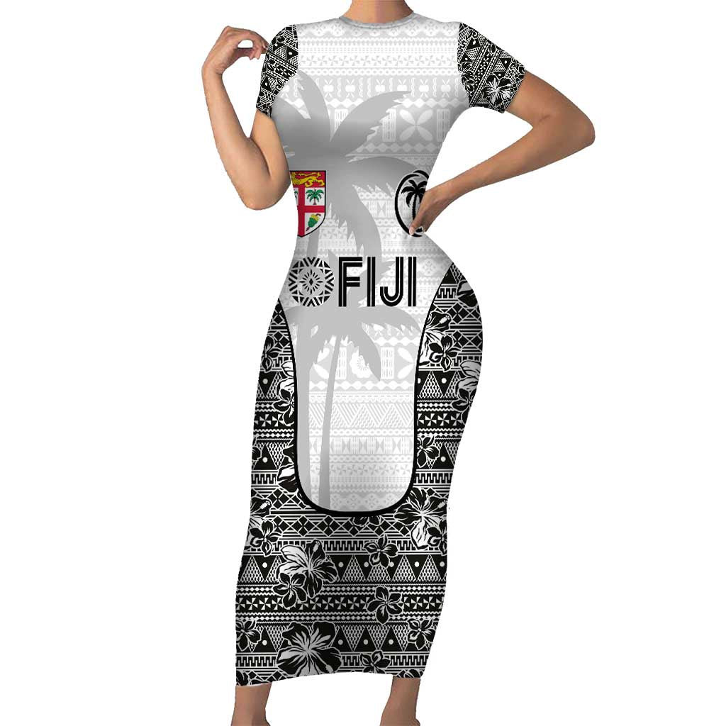 Custom Fiji Pacific Rugby 2024 Short Sleeve Bodycon Dress Tapa Tribal and Fijian Masi Pattern