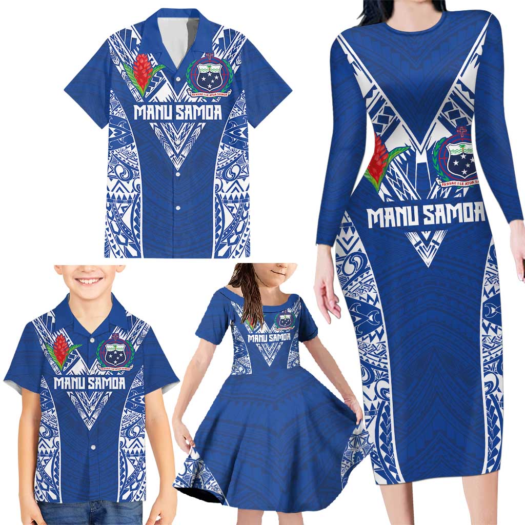 Custom Samoa Pacific Rugby 2024 Family Matching Long Sleeve Bodycon Dress and Hawaiian Shirt Polynesian Pacific Tribal Pattern