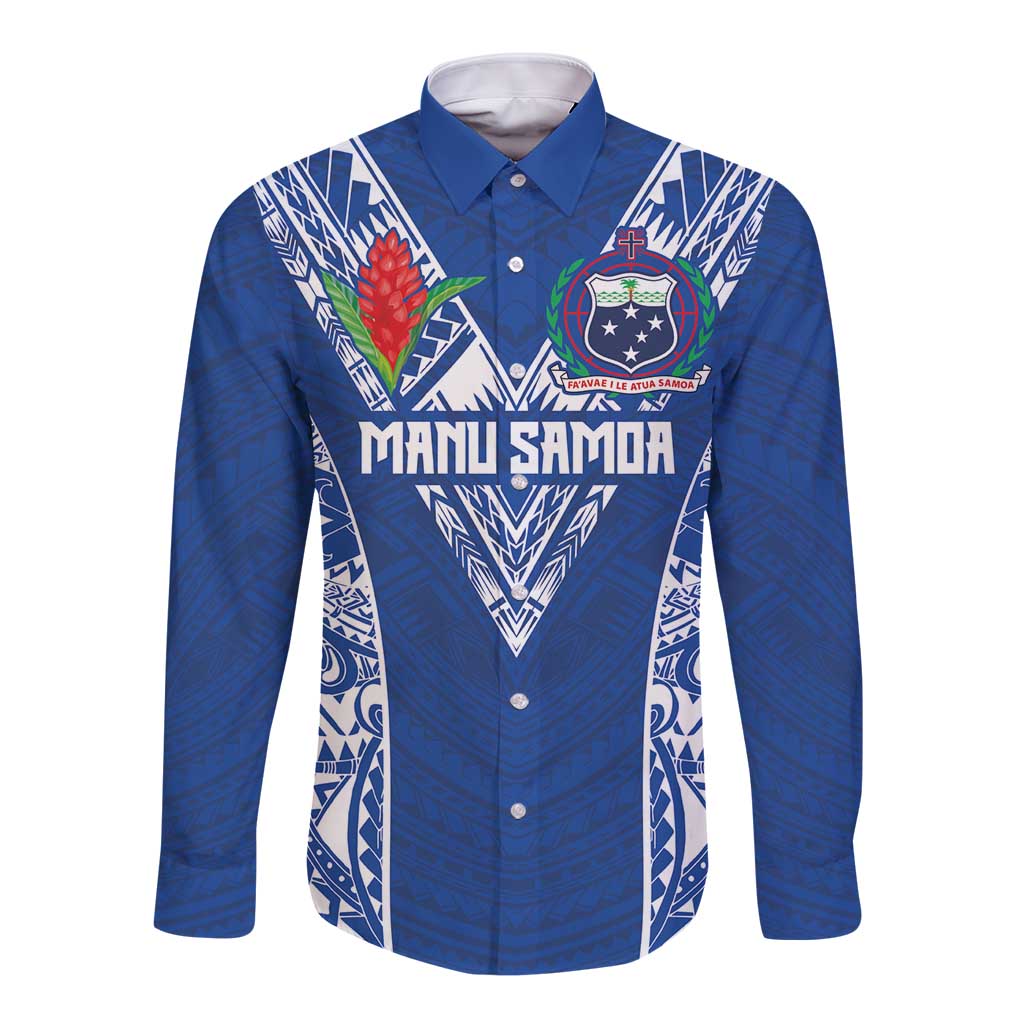 Custom Samoa Pacific Rugby 2024 Long Sleeve Button Shirt Polynesian Pacific Tribal Pattern