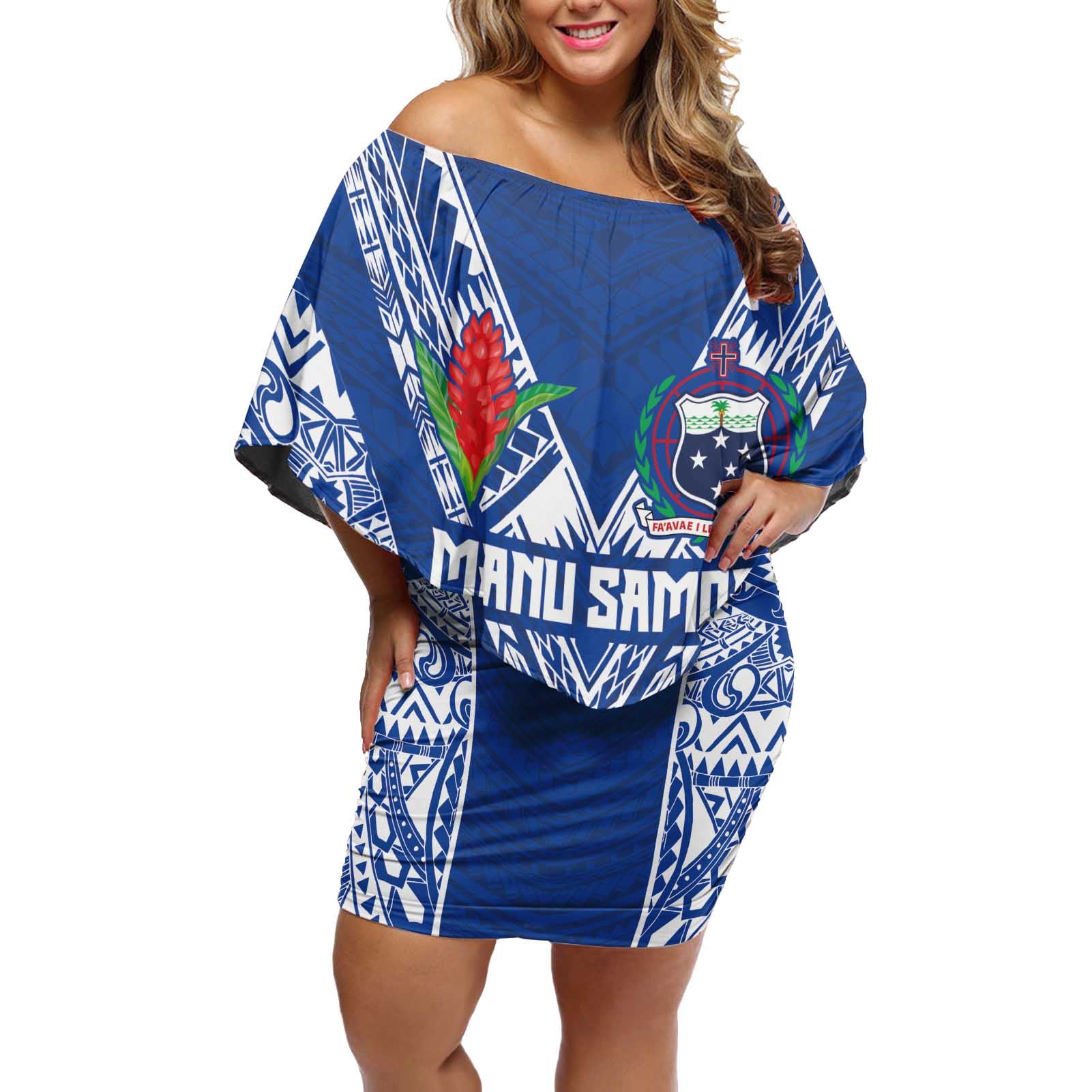 Custom Samoa Pacific Rugby 2024 Off Shoulder Short Dress Polynesian Pacific Tribal Pattern