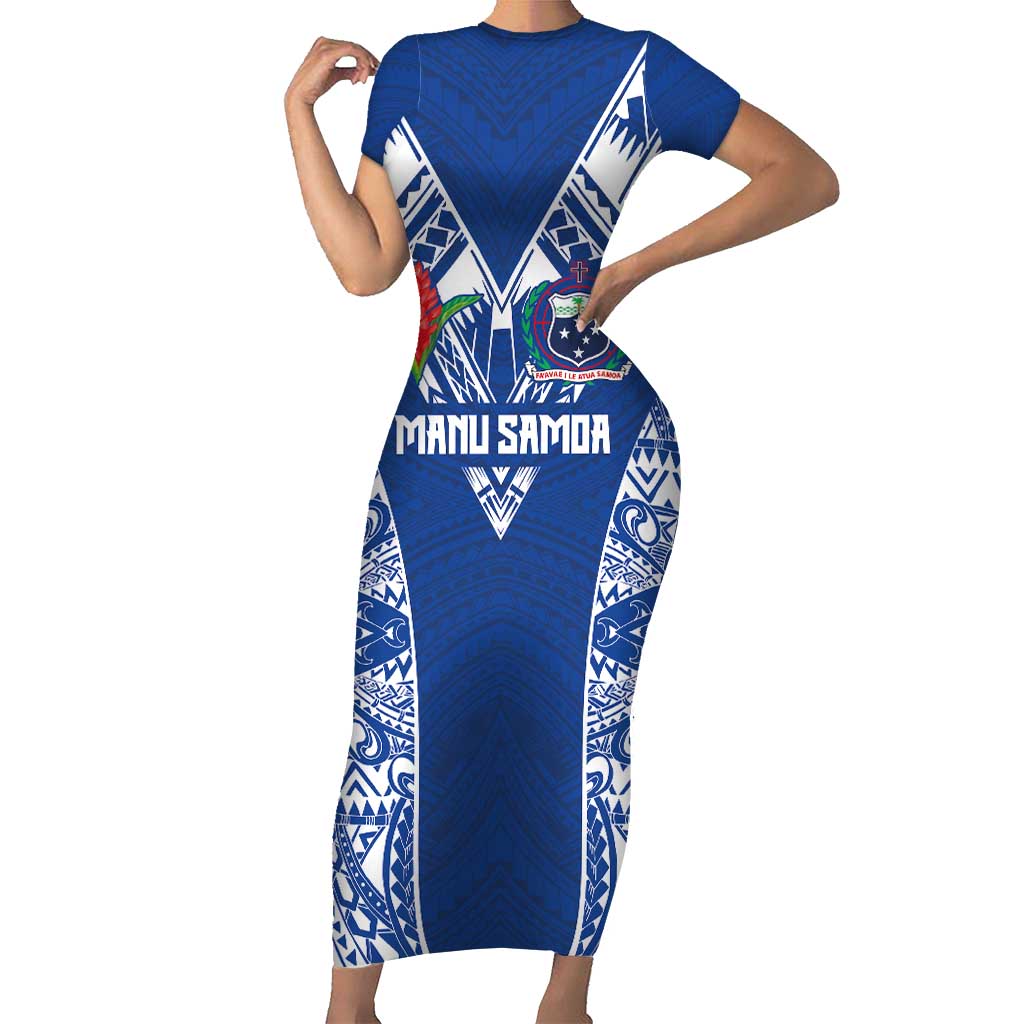 Custom Samoa Pacific Rugby 2024 Short Sleeve Bodycon Dress Polynesian Pacific Tribal Pattern