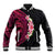 Hawaiian Tropical Plumeria Art Polynesian Tattoo Baseball Jacket Black and Bright Pink Color